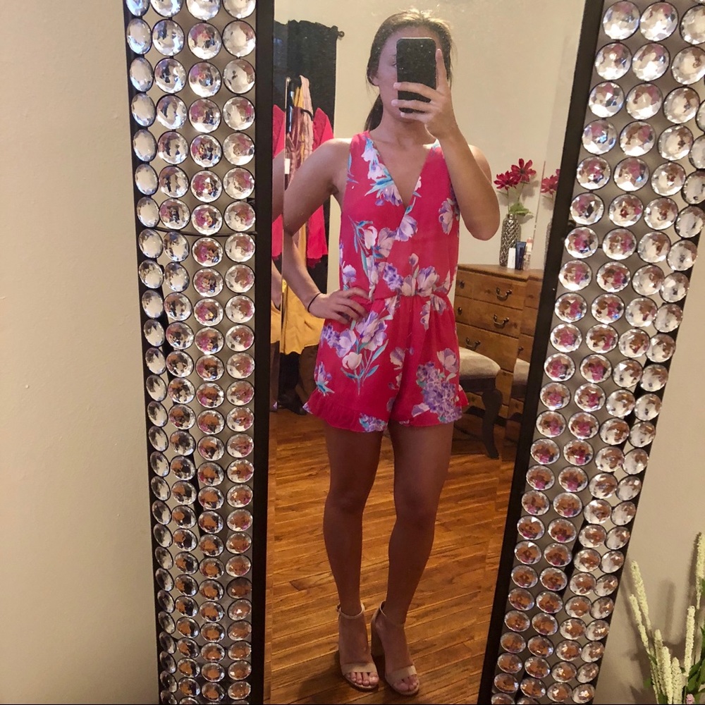 Pink floral romper